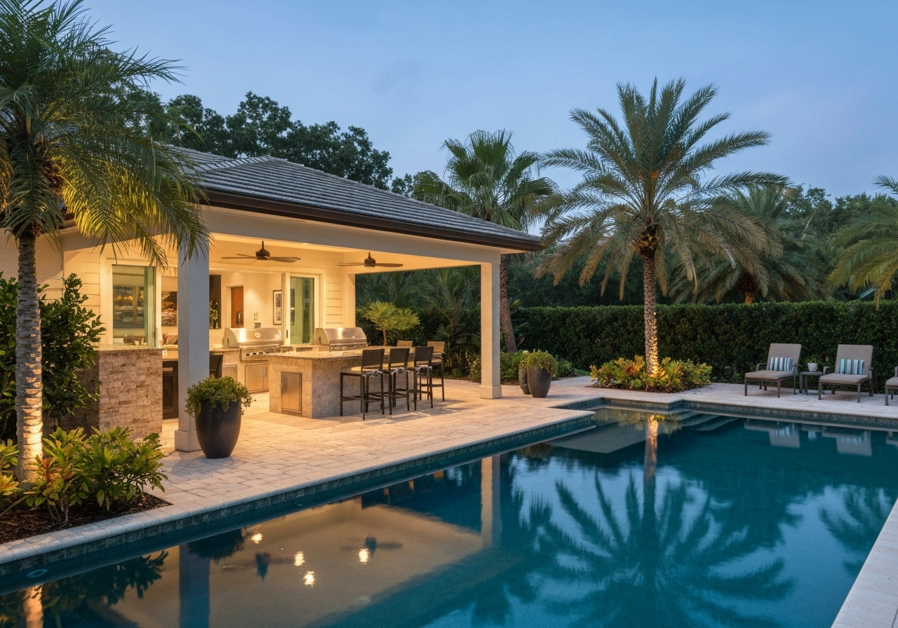 High-end luxury kitchen renovation with custom cabinetry and marble island in Palm Beach, Florida by Signature Luxury Builders.