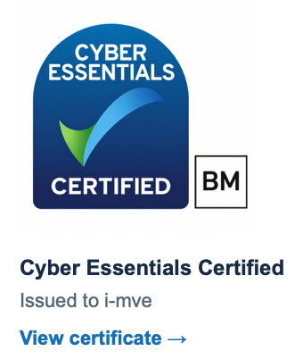 Cyber Essentials Certified - Issued to i-mve