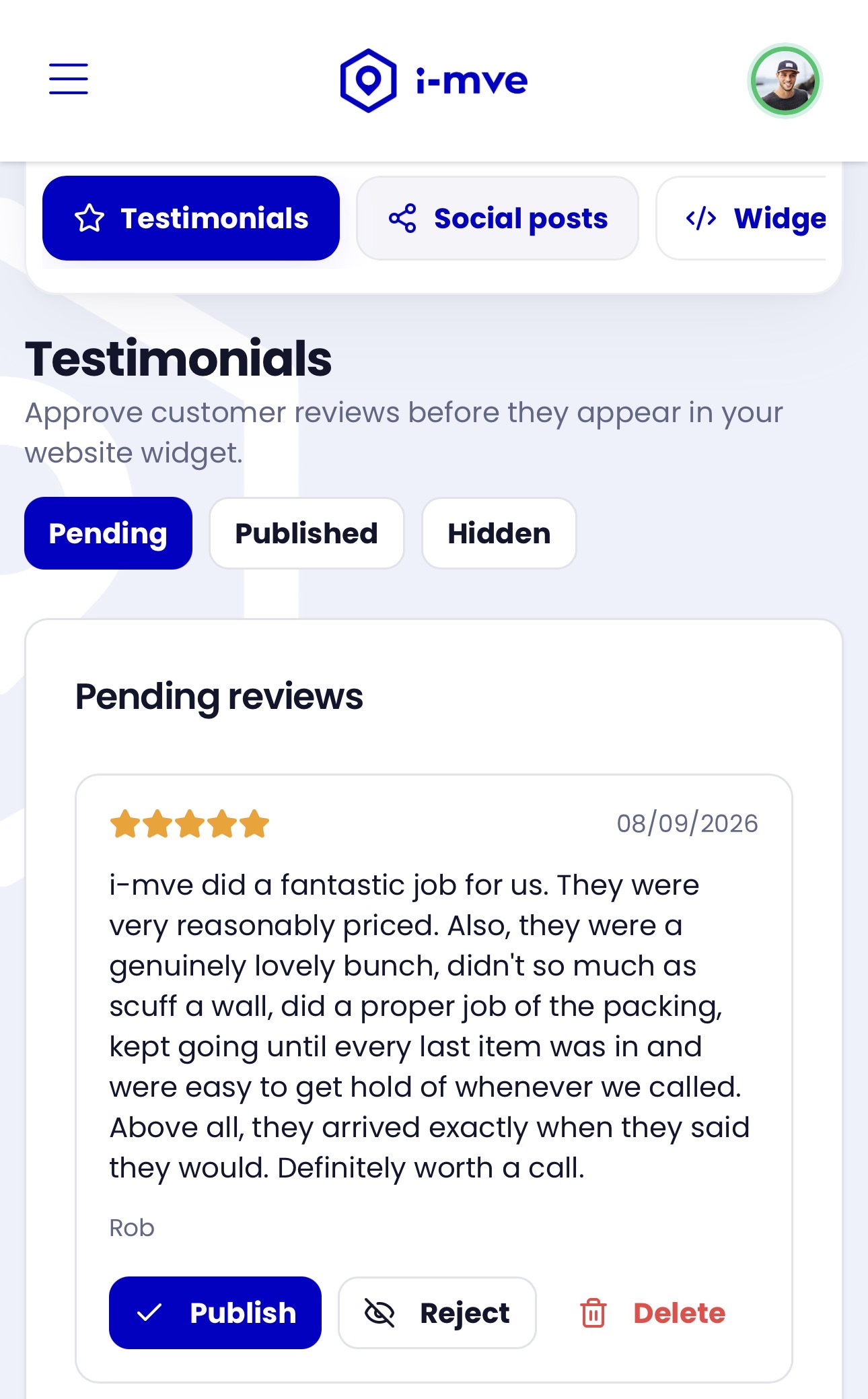Customer testimonials approval workflow