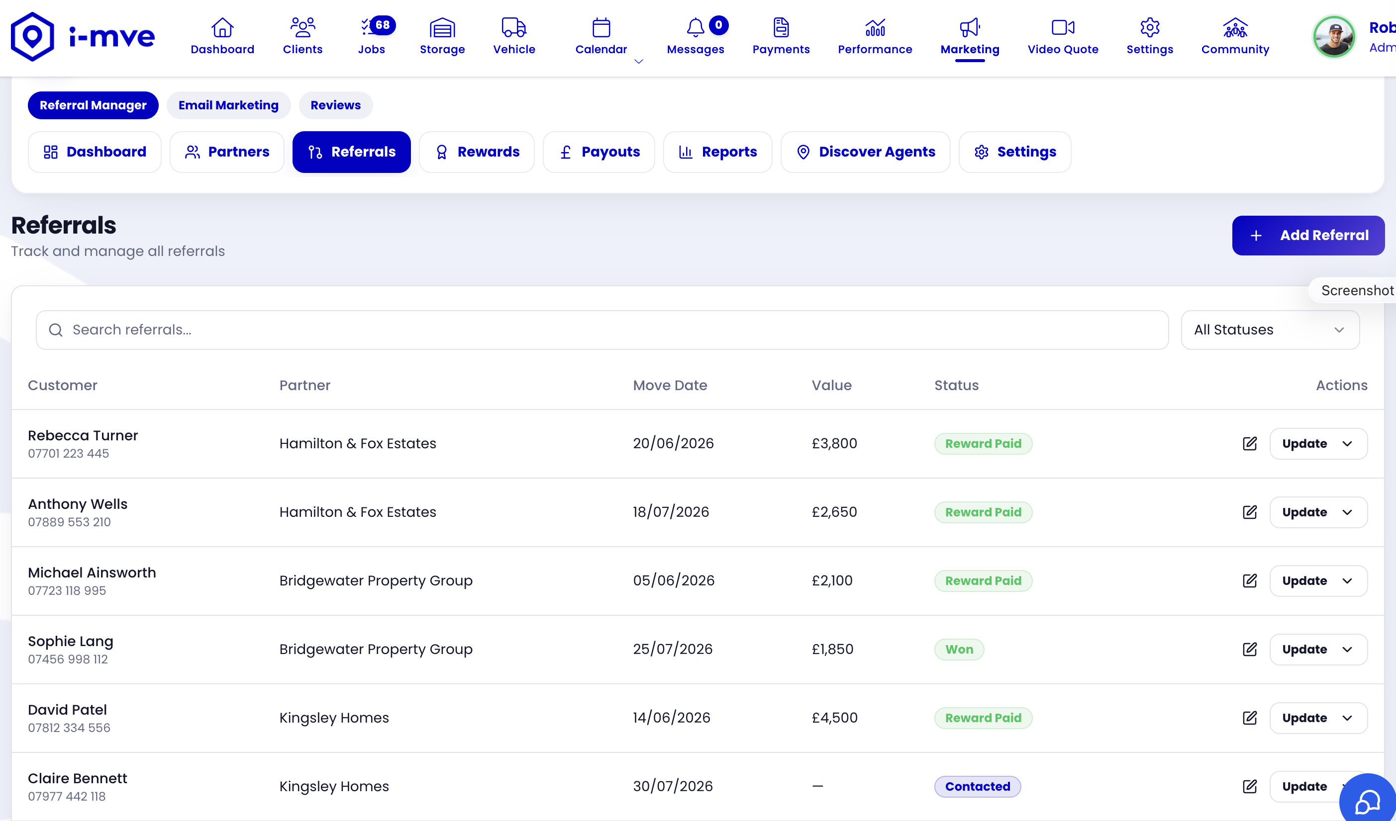 Removals Lead Pipeline and Referral Tracking