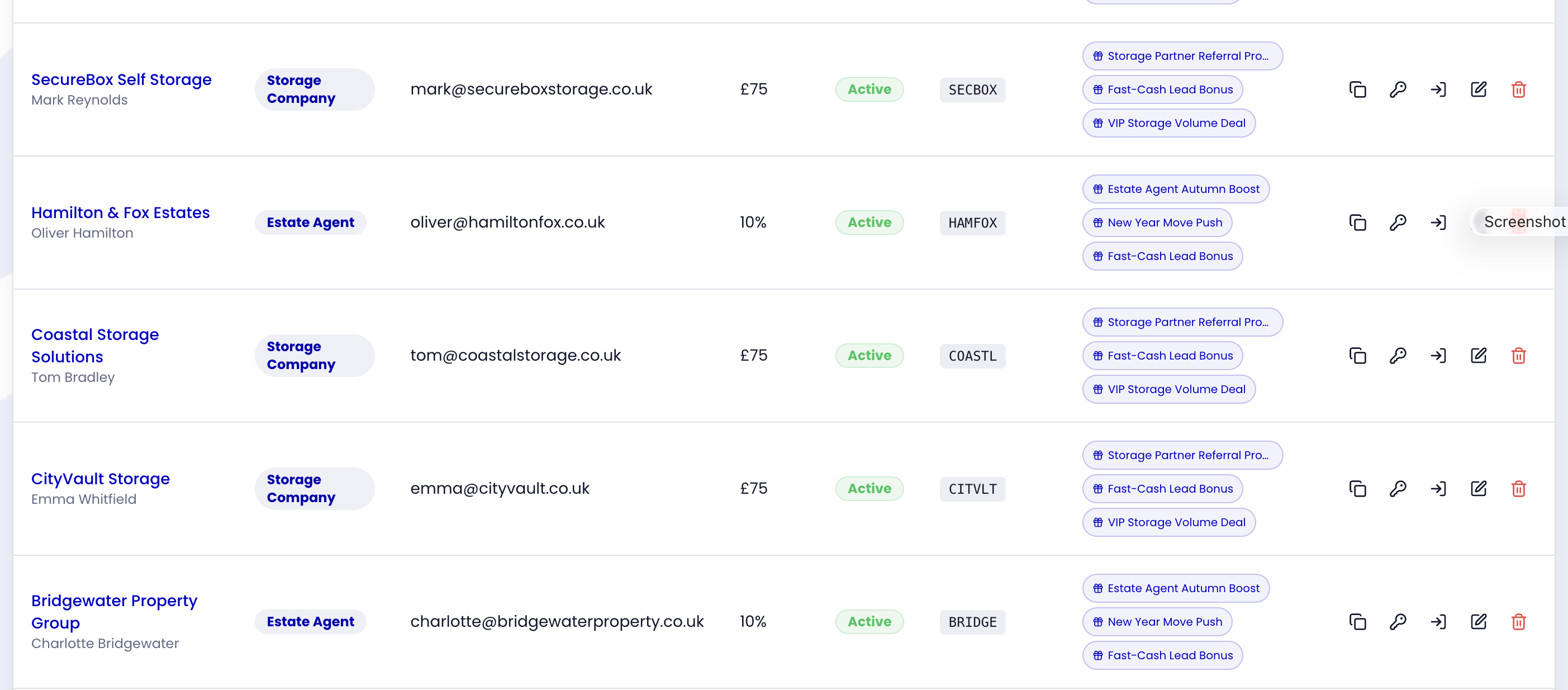 Manage Estate Agent and Storage Partnerships