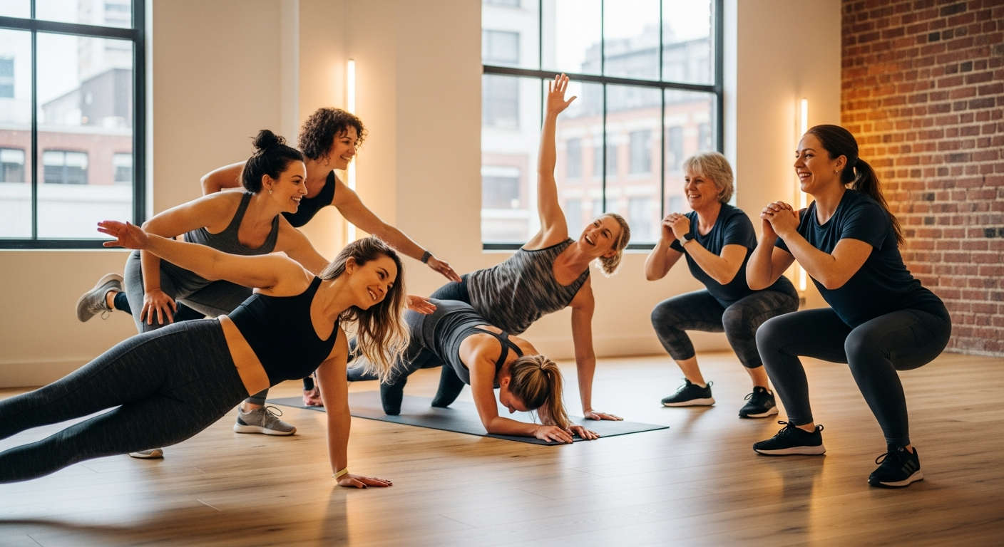 Women working out together in a supportive environment
