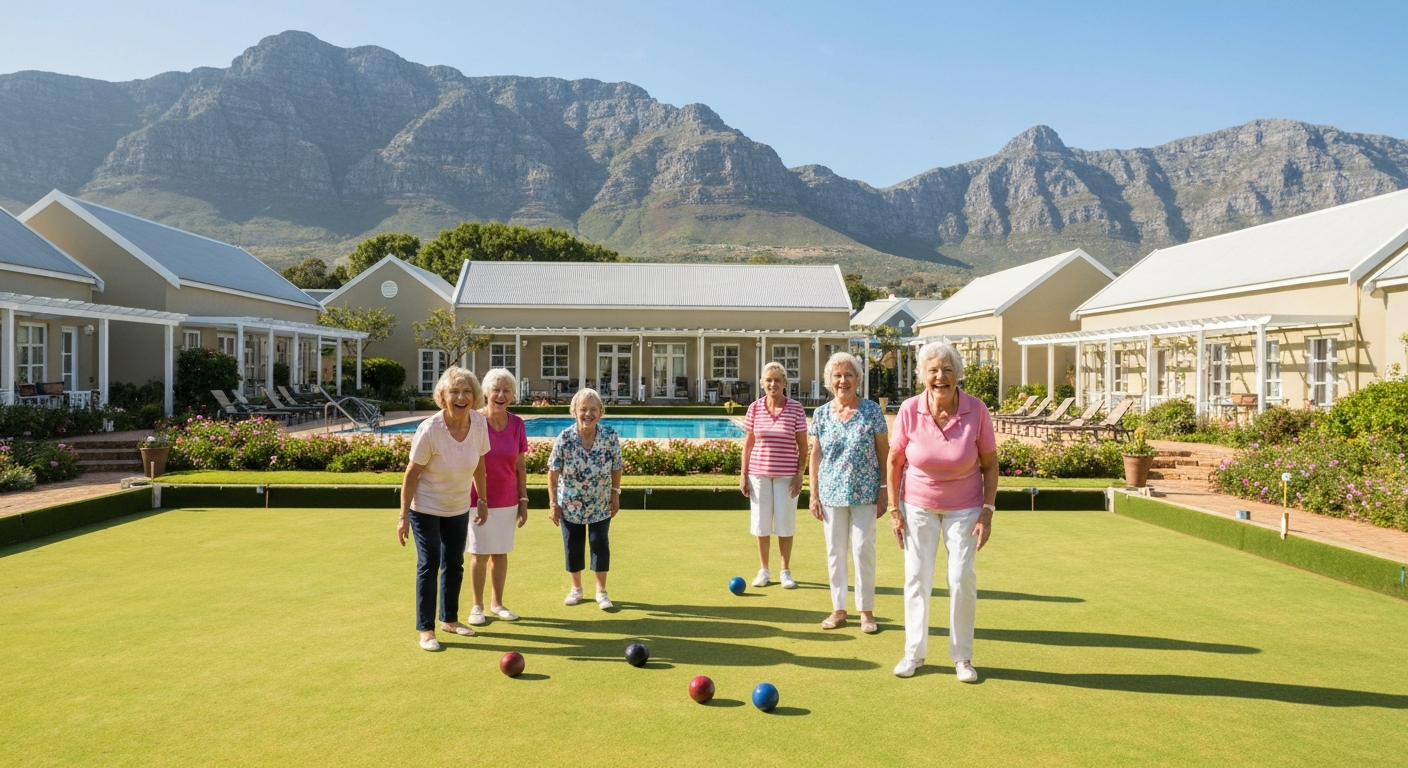 A group of happy seniors enjoying a game of lawn bowls