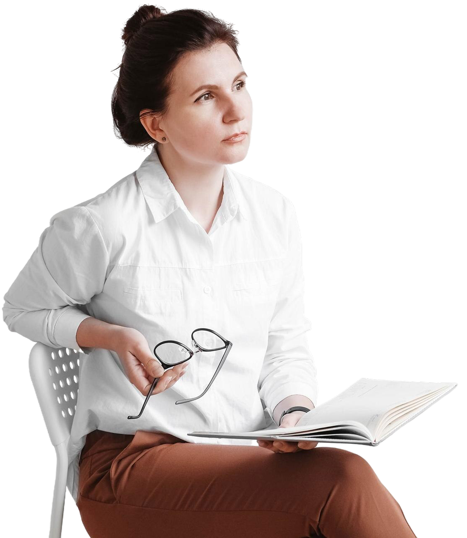 Woman thinking with glasses