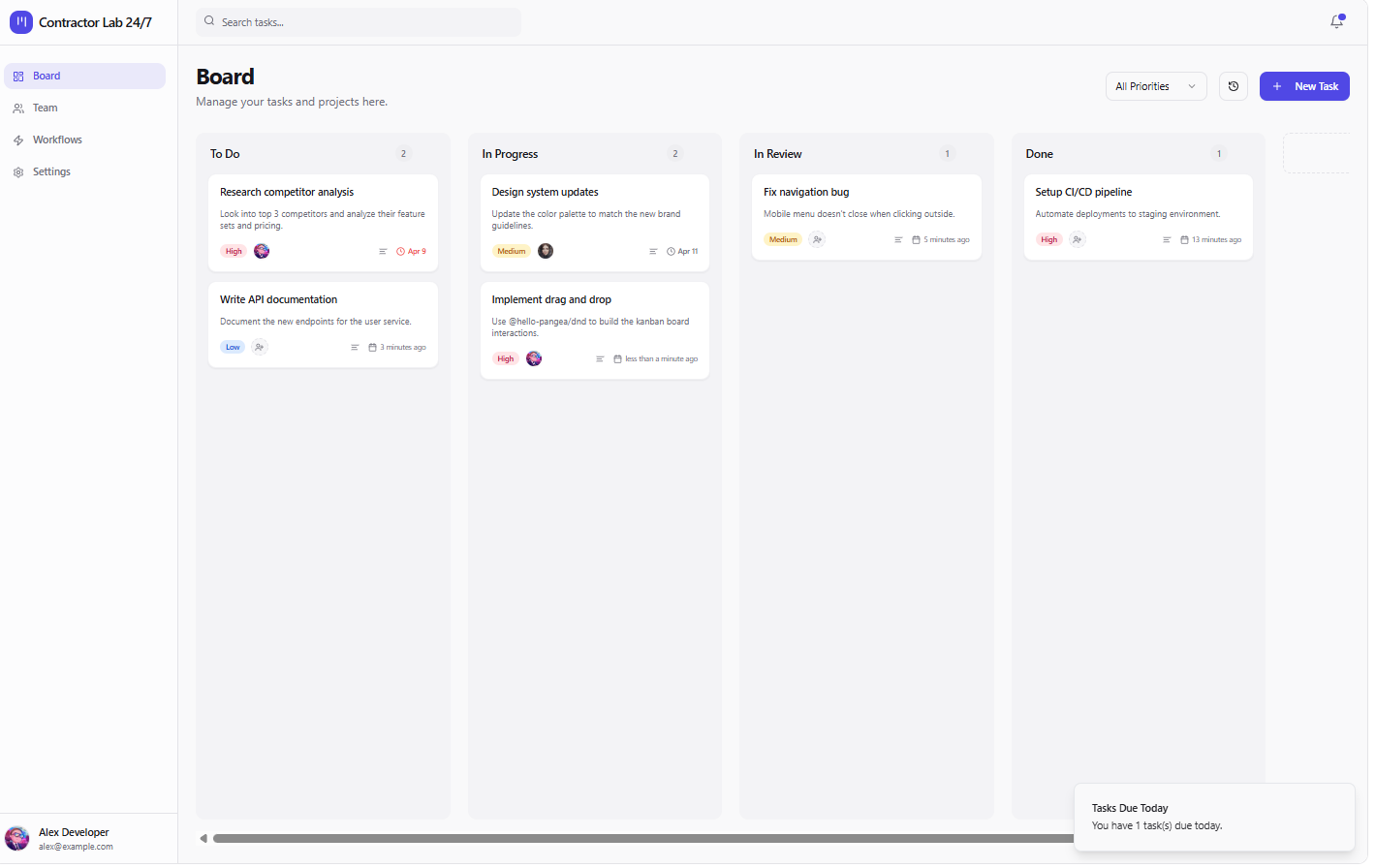 Contractor Lab 24/7 Dashboard