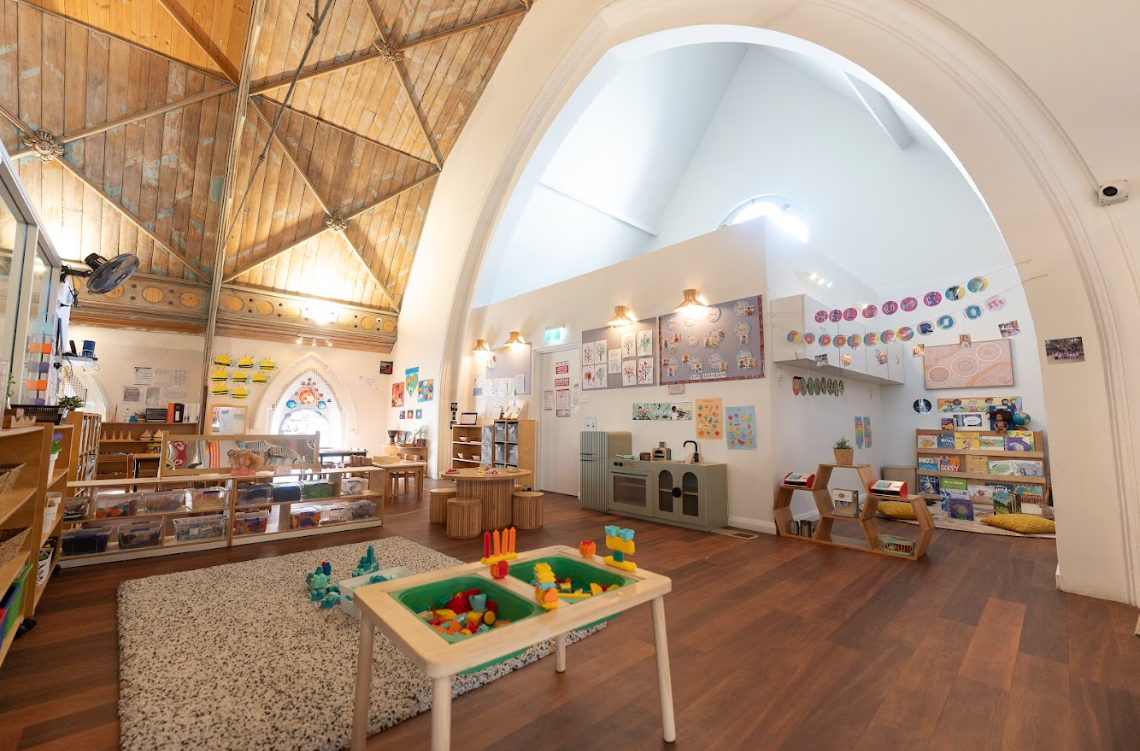 WeKidz preschool room with cathedral arch ceiling