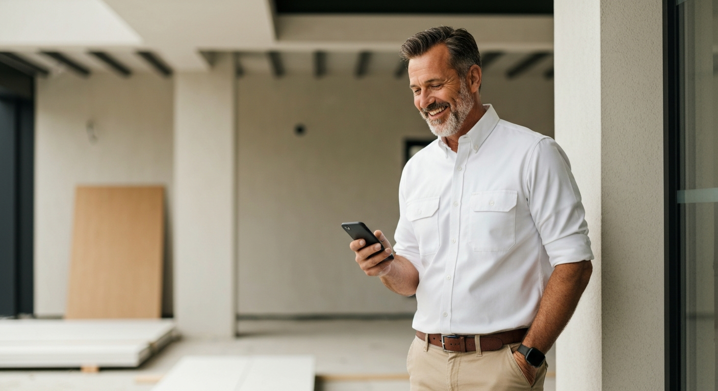 Service business owner checking phone