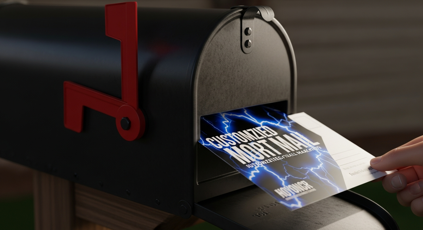 Customized postcard arriving in a residential mailbox