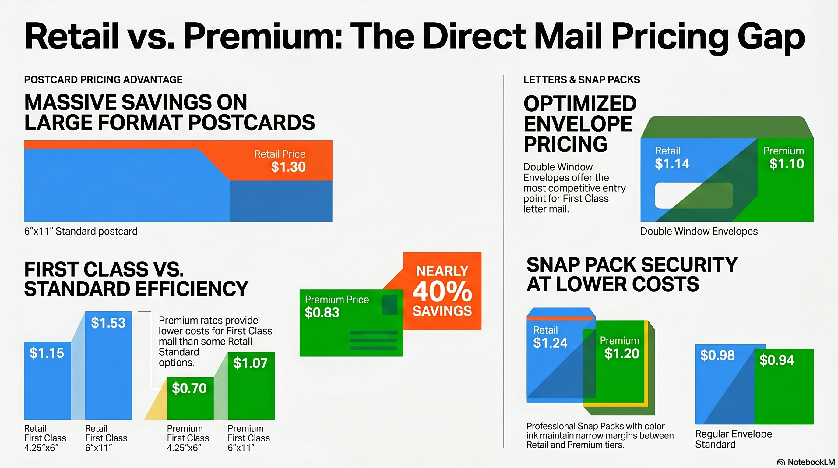 Retail vs Premium Direct Mail Pricing Gap Infographic