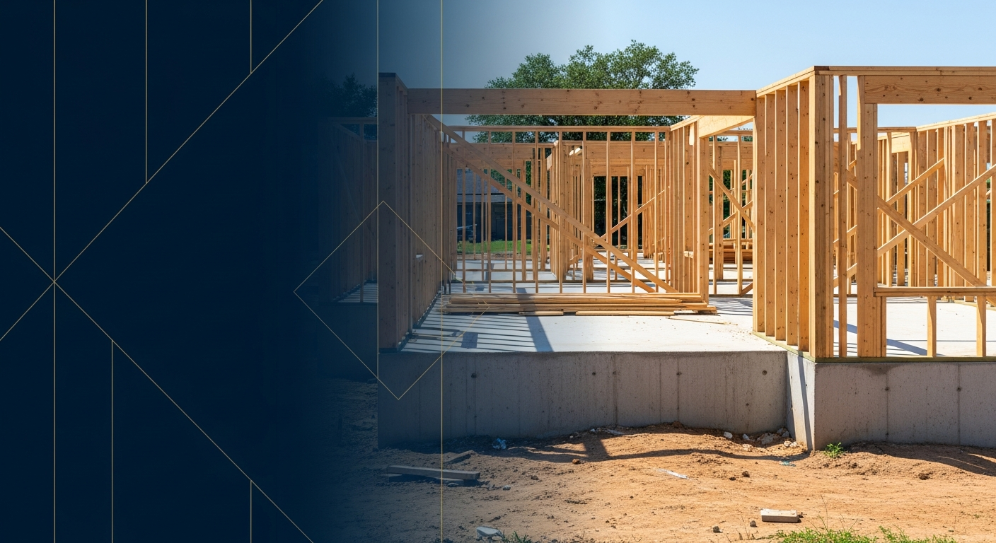 Modern OKC home under construction with a professional overlay representing a builder's perspective