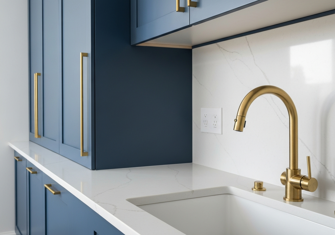 Close-up of high-quality kitchen finishes with a focus on clean lines and modern materials