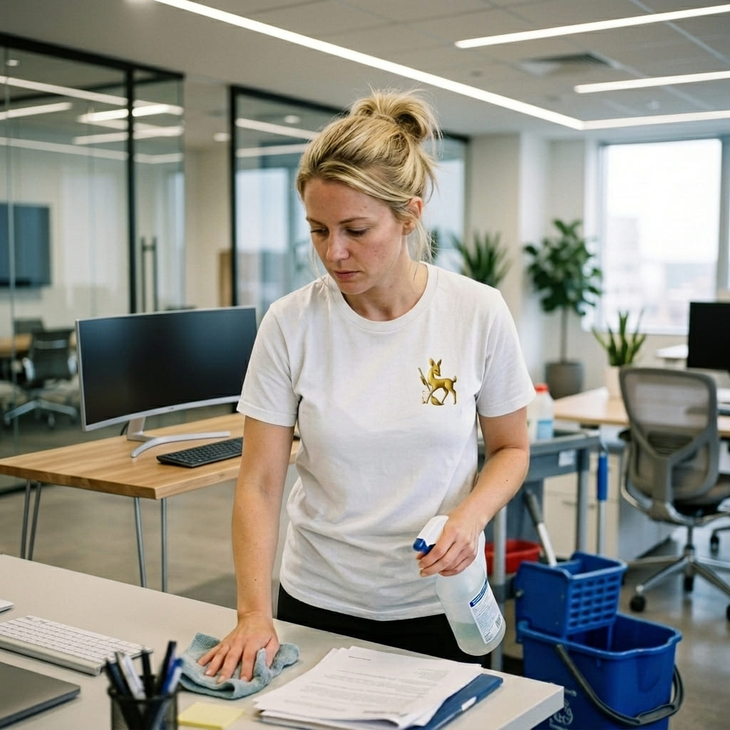 Ukázka úklidu kanceláří - čištění stolu - úklid firem Uherské Hradiště