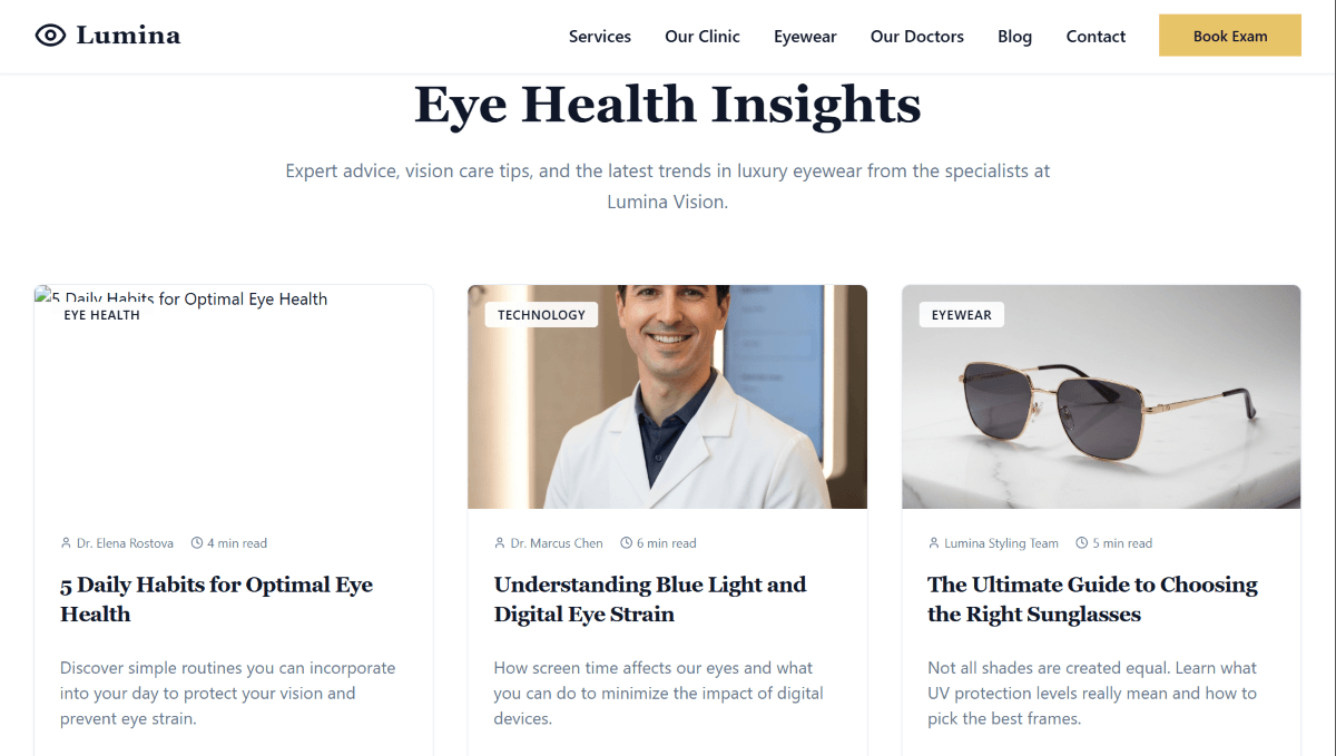 Lumina Eye Care Section