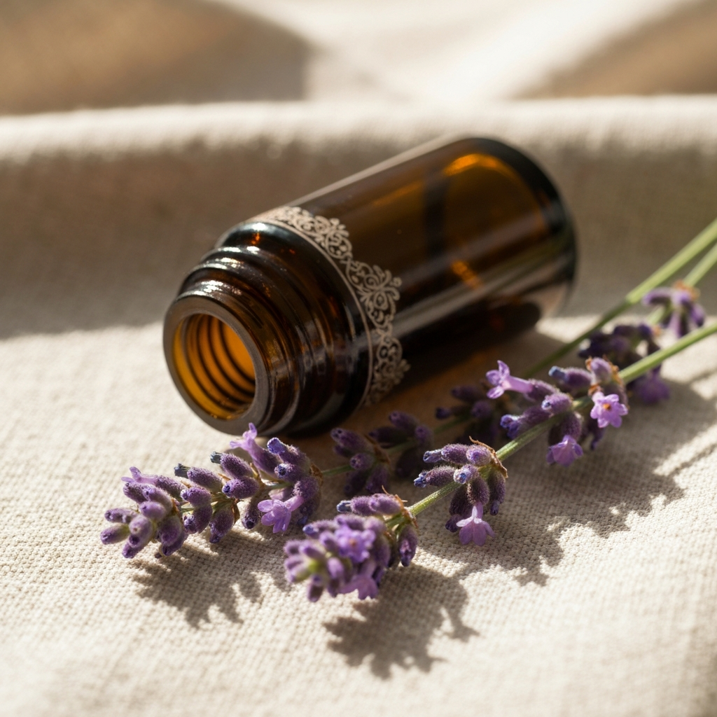 Essential oil and fresh lavender