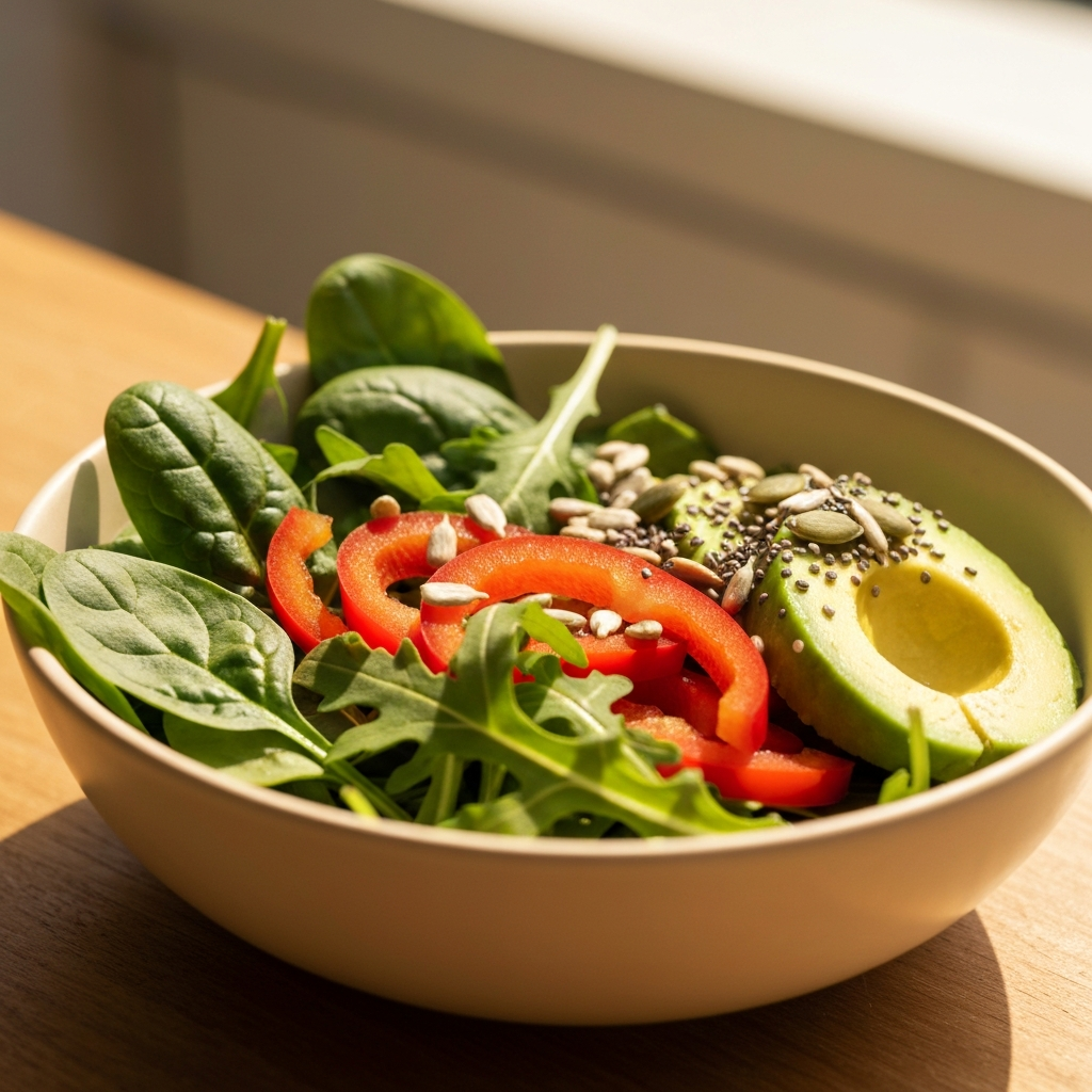 Healthy greens and avocado bowl