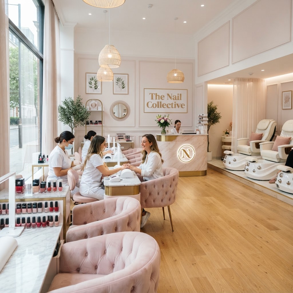 Clean modern luxury nail salon interior at Tenley Nails in Arlington Virginia