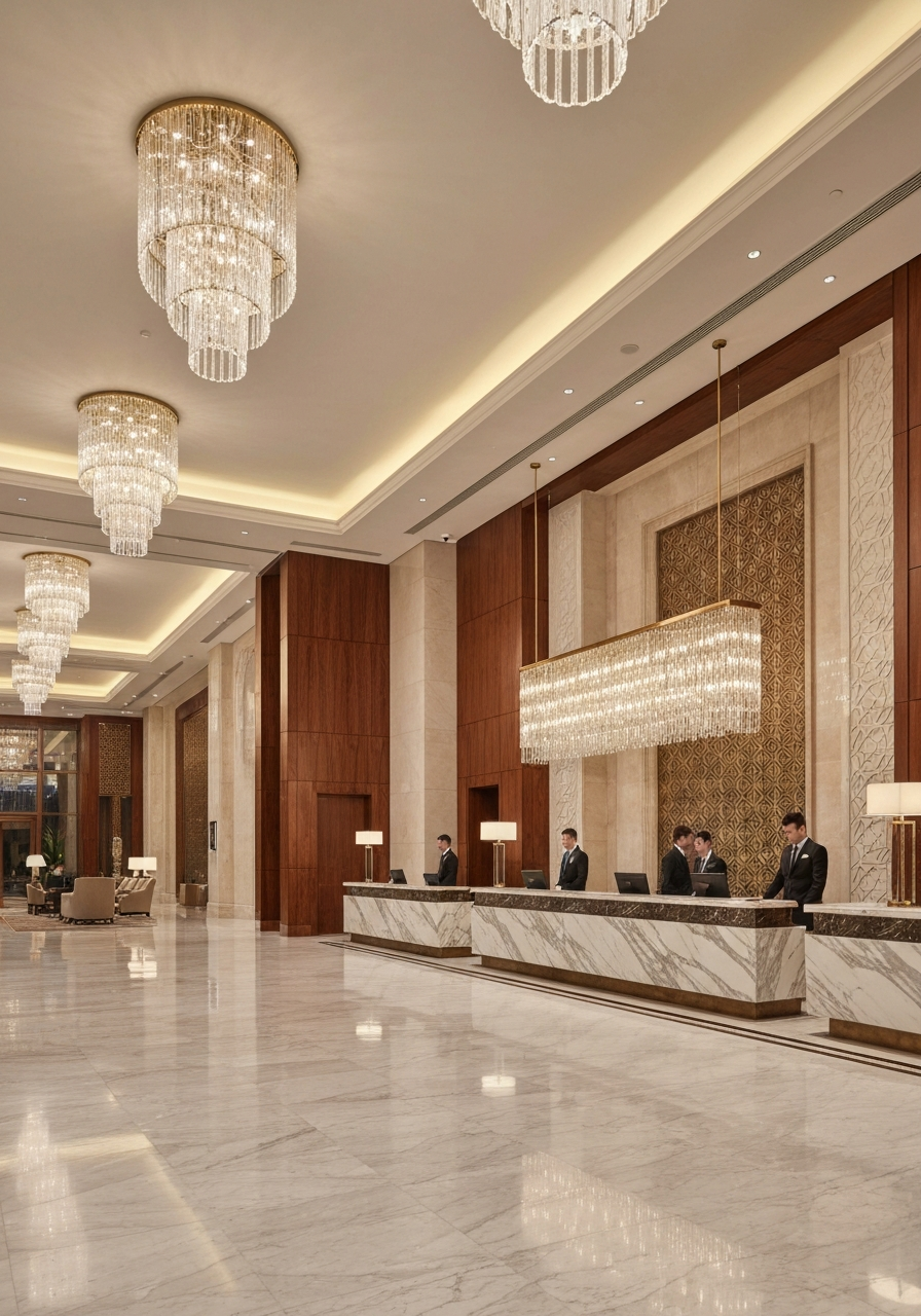 Luxury hotel lobby and reception area