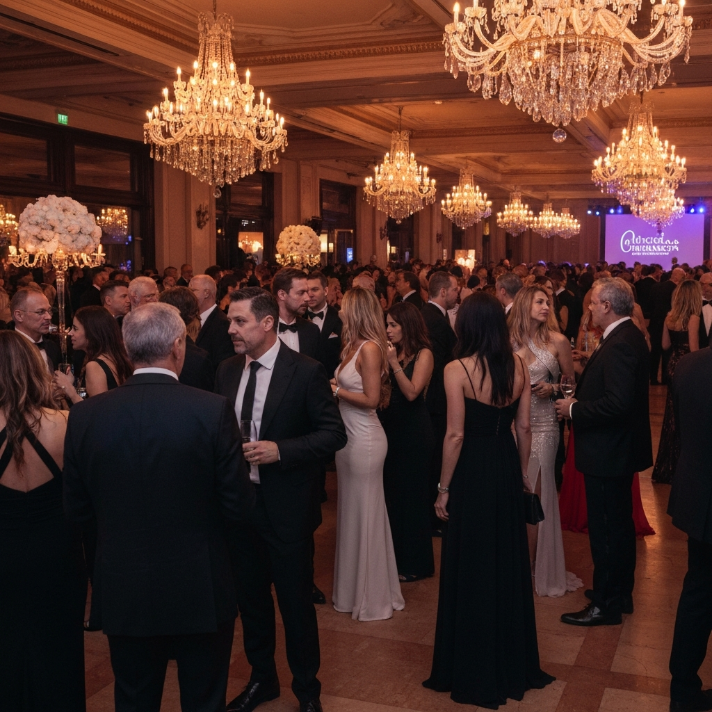 Well-attended premium event gala with guests in formal attire