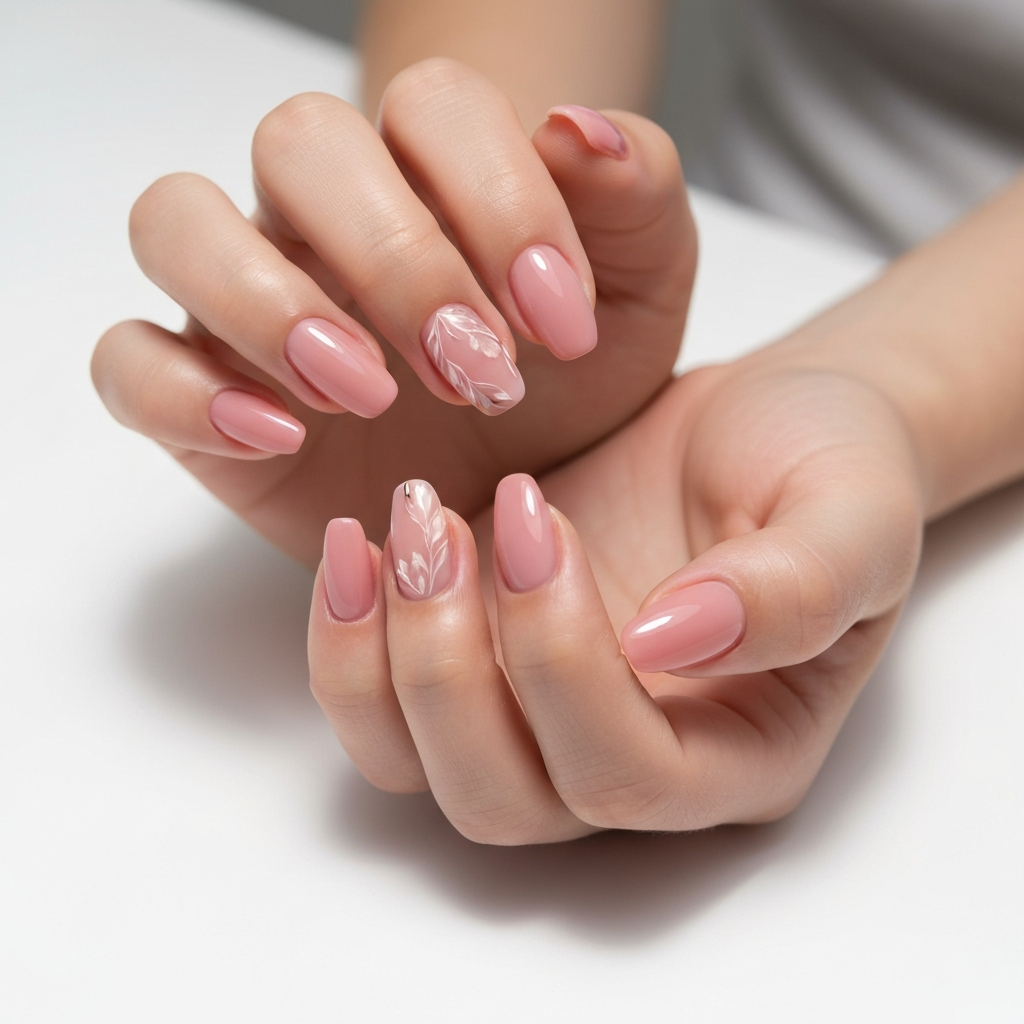 Beautiful dip powder nails in soft rose tones at Tips To Toes Bethesda