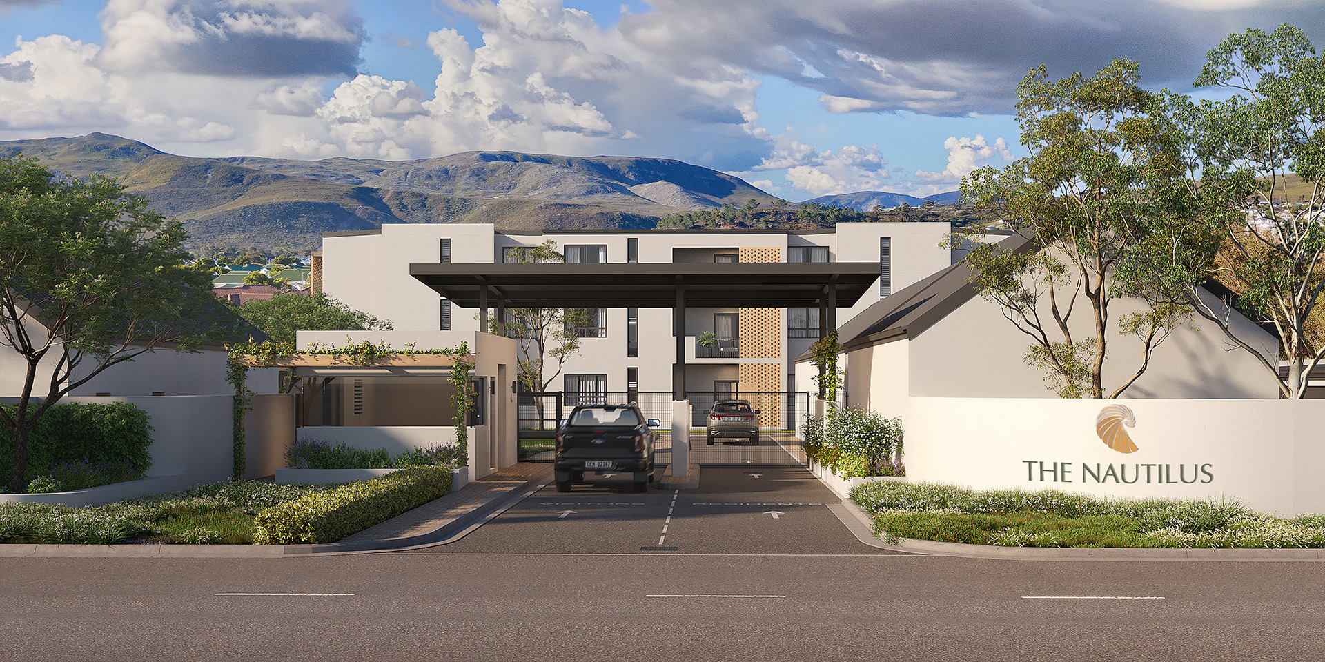 The Nautilus coastal development in Sandbaai, Hermanus — an artist's impression of the lock-up-and-go sectional title homes opposite Whale Coast Mall.