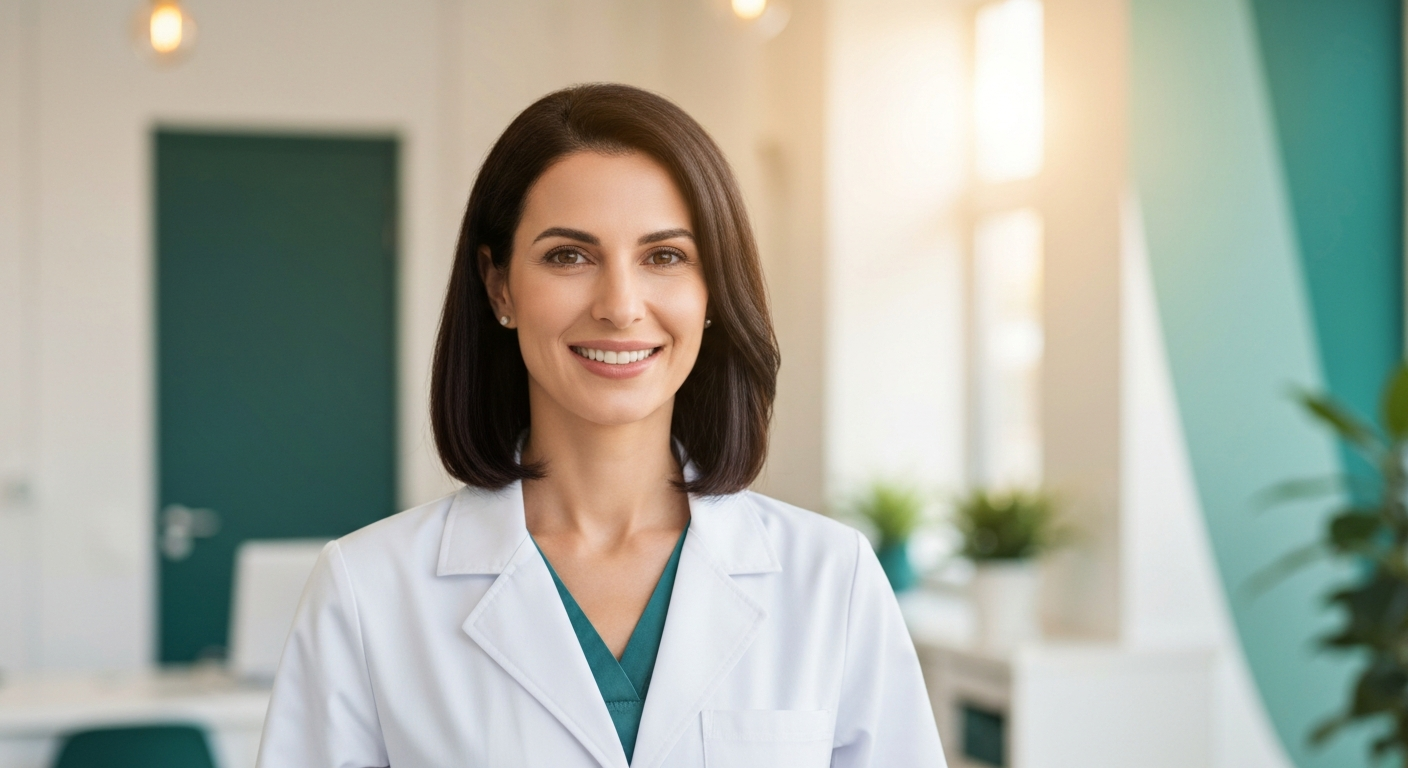 Friendly female doctor smiling and welcoming patients to Medi Agentic Health Clinic