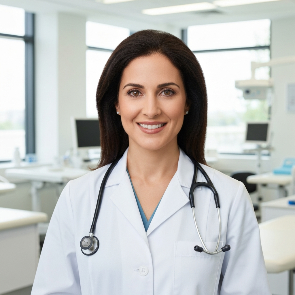 Professional portrait of Dr. Emily Rodriguez, Pediatrician