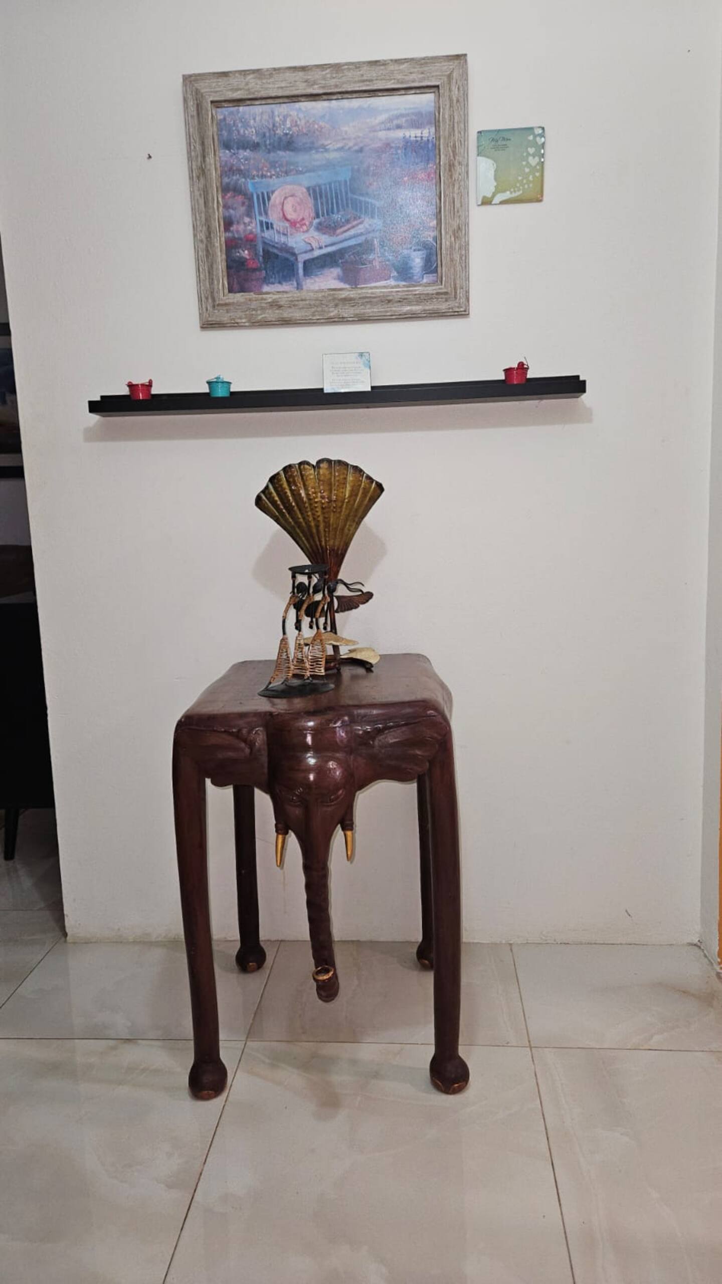 Handcrafted Artisan Elephant Accent Table with Island Decor & Gallery Wall