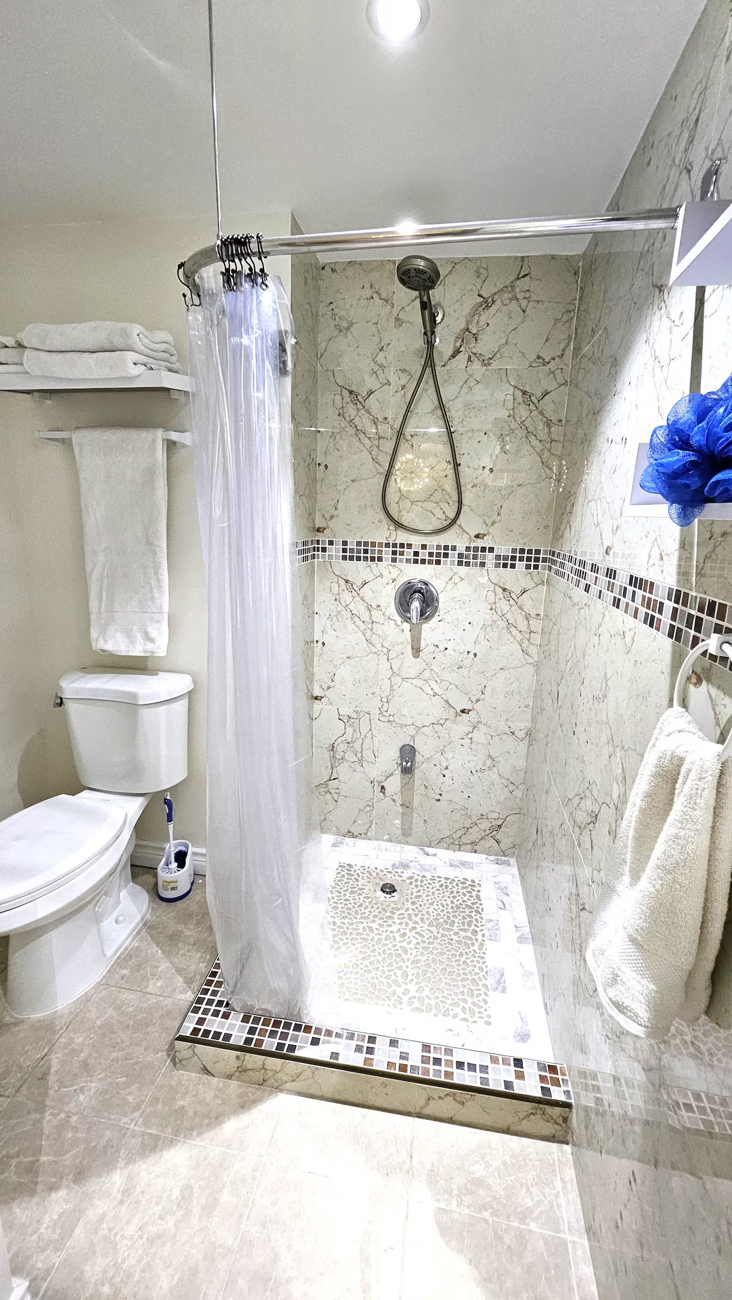 Full Bathroom with Walk-In Shower, Fresh Linens & Amenities