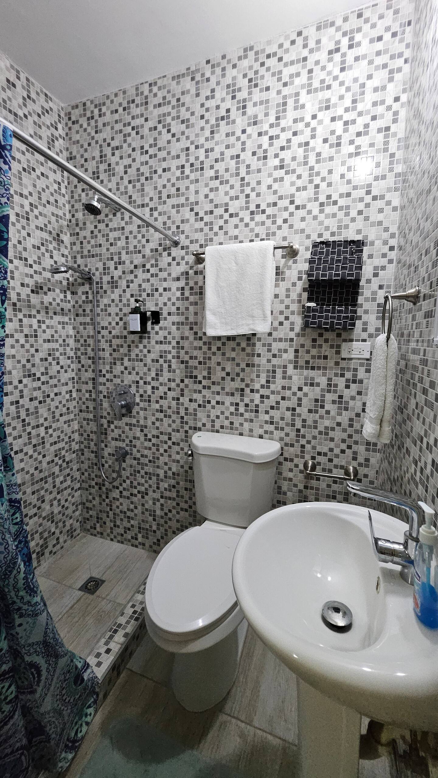 Modern Mosaic Tiled Bathroom with Walk-In Shower