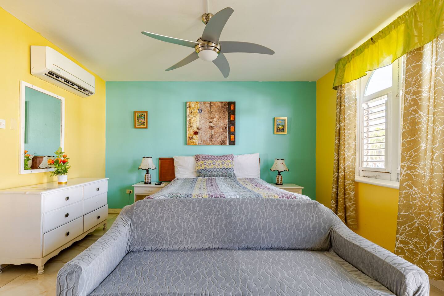 Sunlit Studio Bedroom with Sofa, AC & Ceiling Fan
