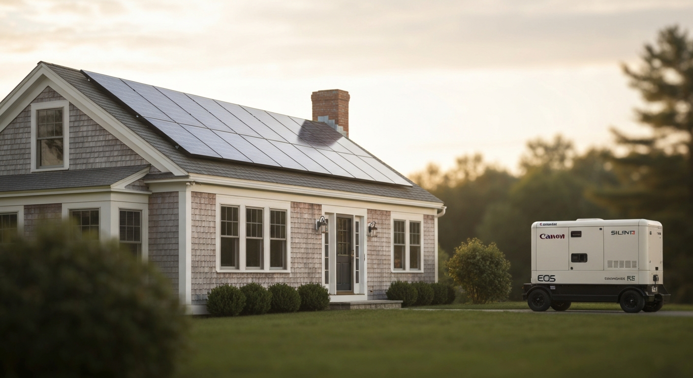 Home solar battery and a backup generator at a New England house