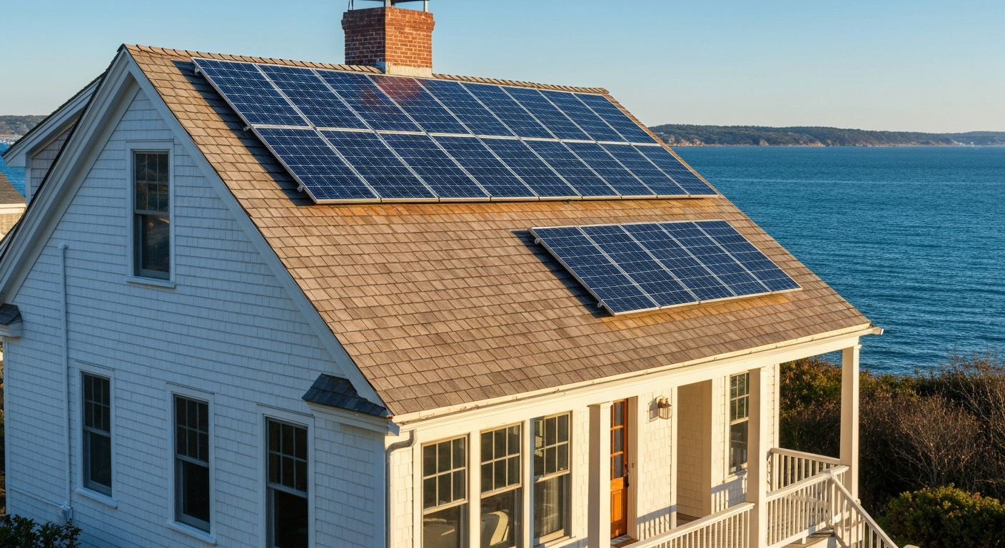 Solar panels on an insured Massachusetts South Shore home