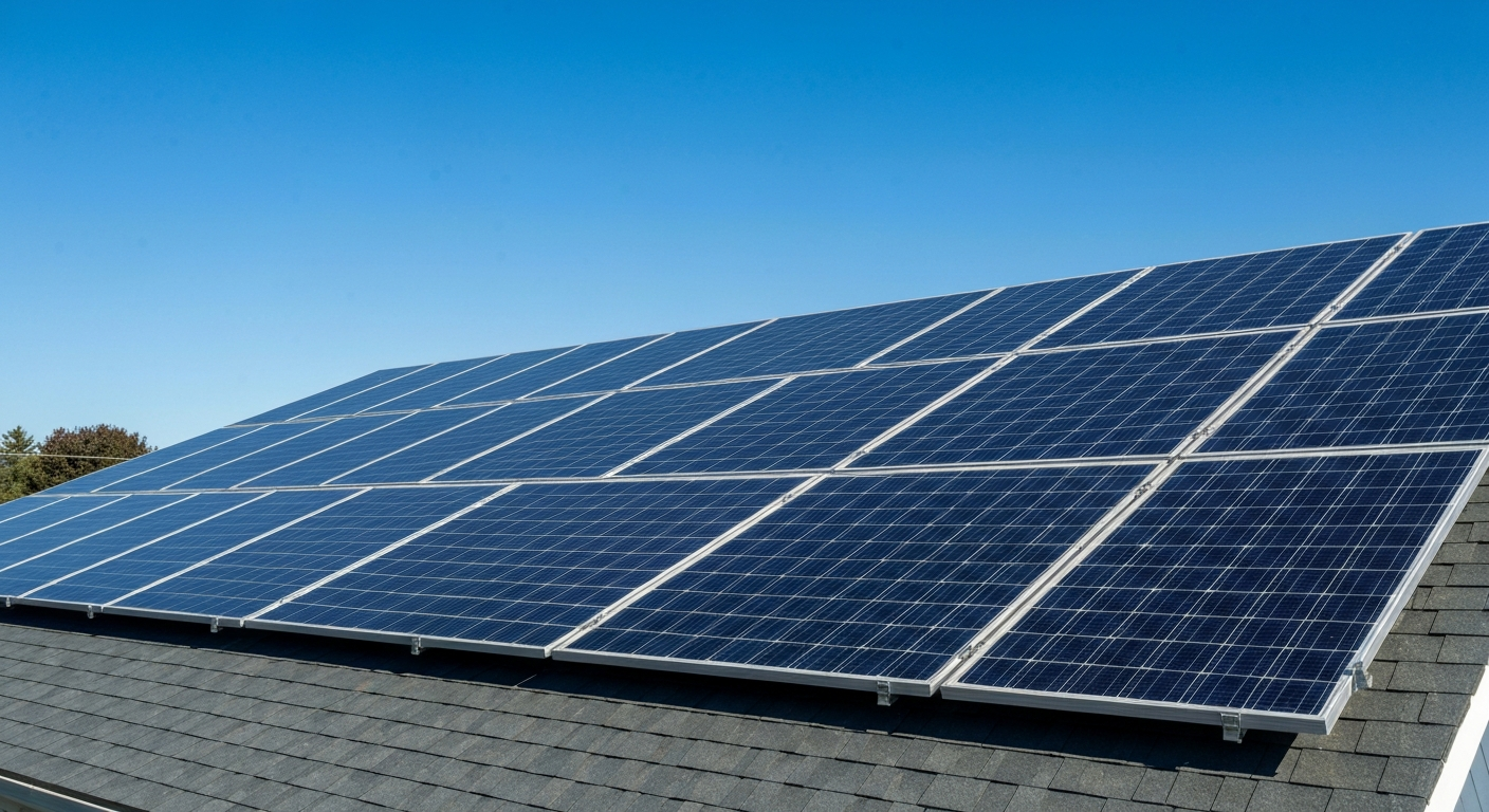 Clean solar panels on a Massachusetts South Shore rooftop