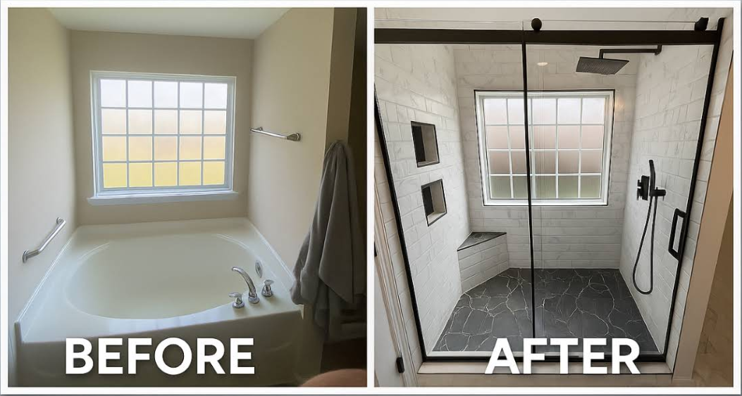 Before and after bathroom remodel by Tennessee Home Renovations