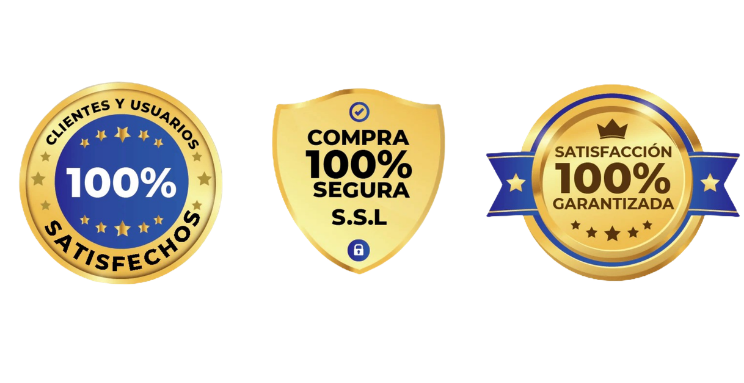 Sellos de confianza: 100% satisfechos, compra segura SSL, satisfacción garantizada