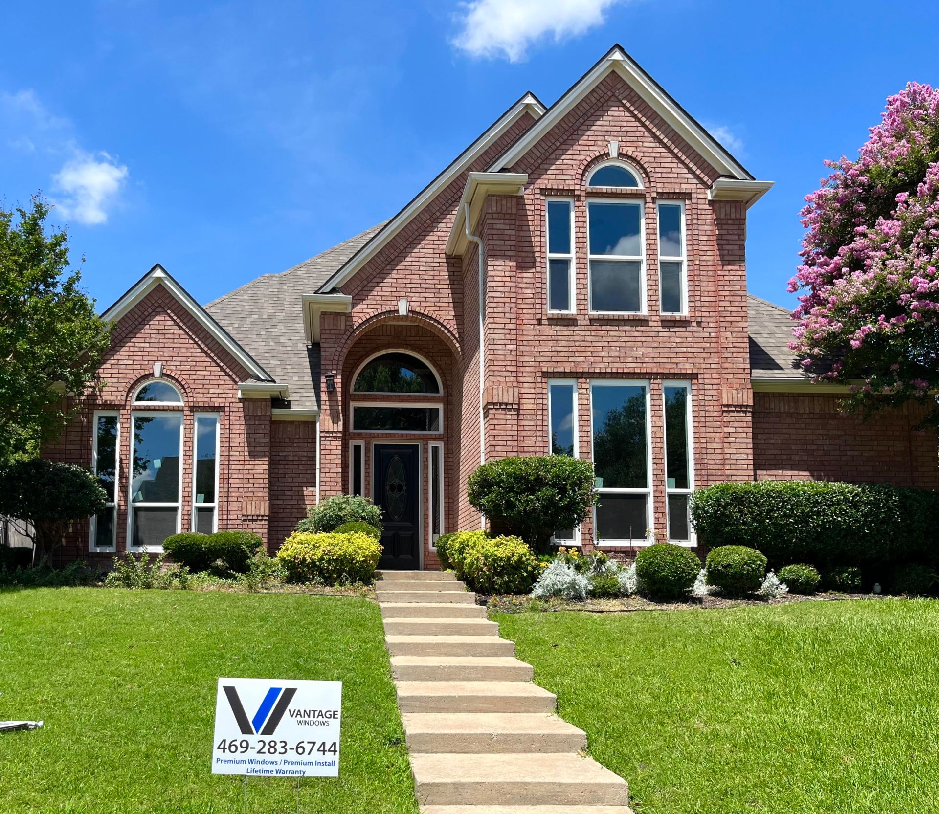 Crisp white front tall home windows