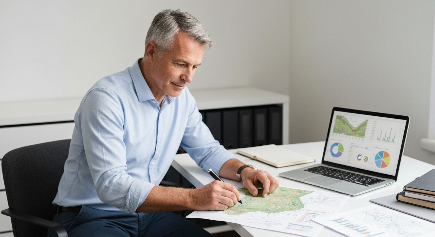 Professional reviewing property maps