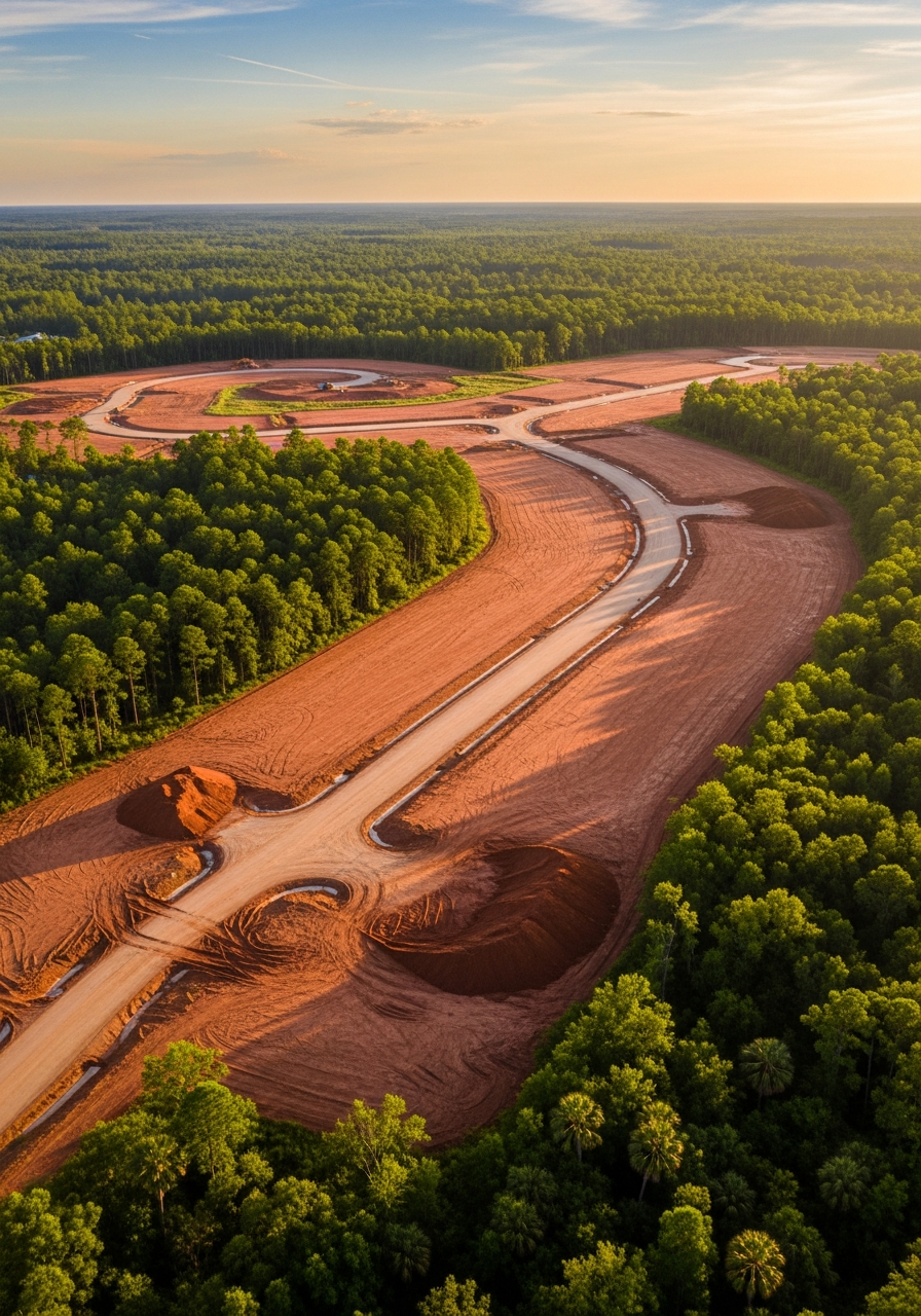 Aerial view of a residential land development site