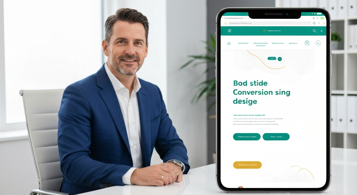 Service business owner reviewing a professional mobile-friendly website on a laptop, designed to convert visitors into customers