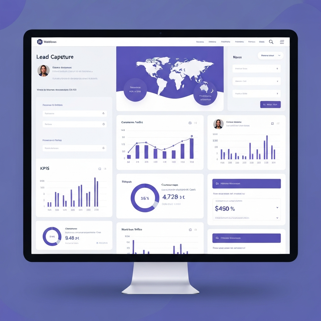 Smart website dashboard showing growth metrics and customer communication tools for service businesses