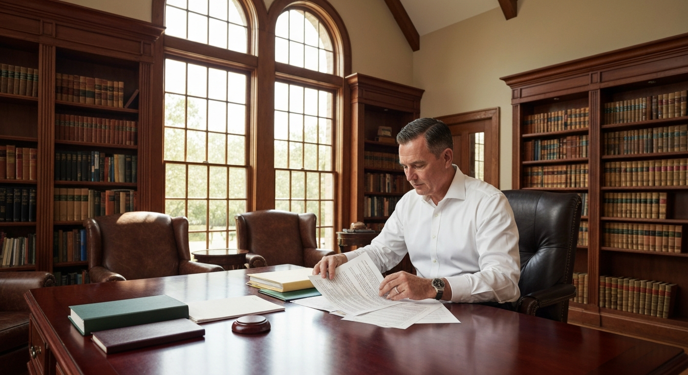 Homeowner reviewing property records, mortgage documents, and settlement paperwork at home