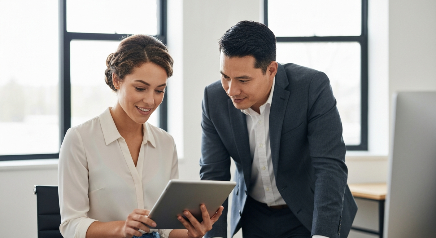 Homeowner having a calm, professional discussion with a mortgage advisor