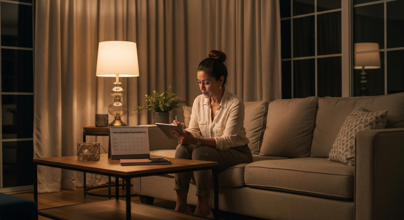 Homeowner thoughtfully checking off a property planning checklist