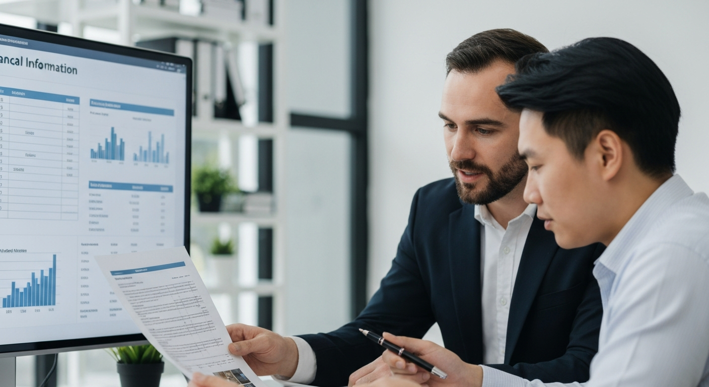 Professional attorney and real estate advisor reviewing property information