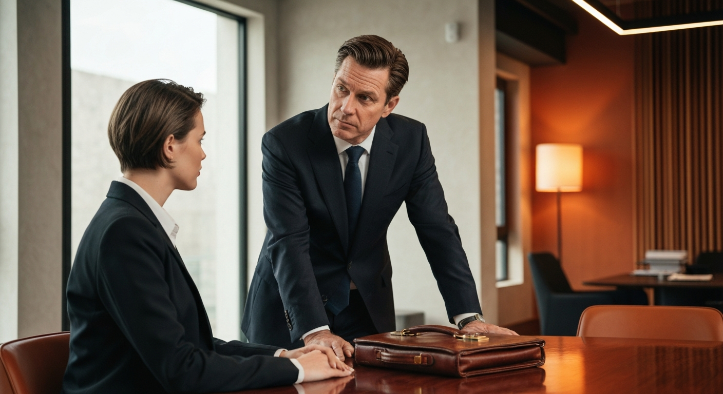 Attorney reviewing legal documents, serious consultation, legal strategy.