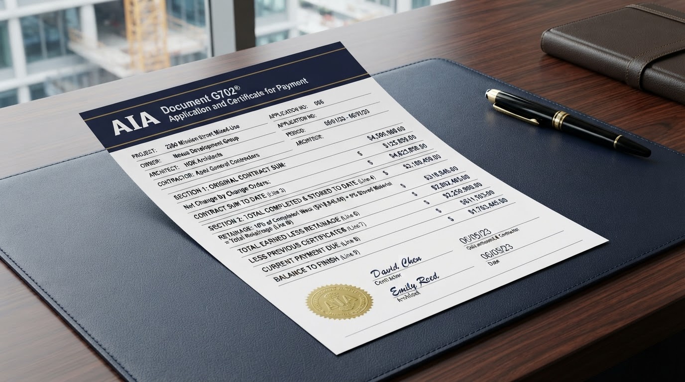 AIA G702 application and certificate for payment form