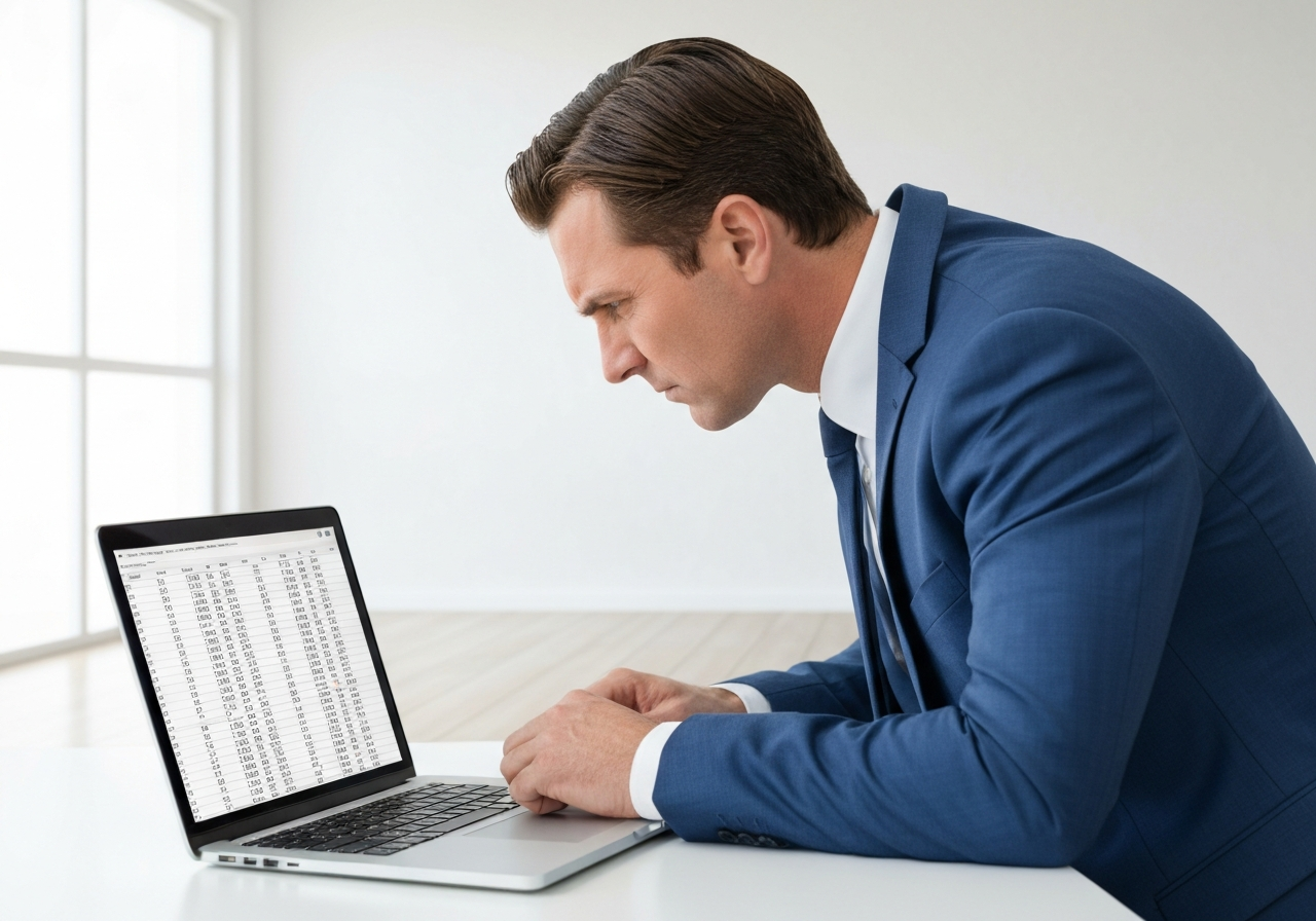 Frustrated business owner looking at complex financial spreadsheets