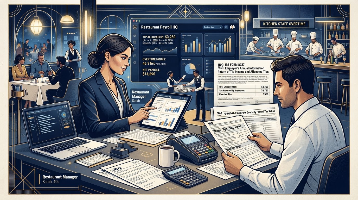 Restaurant payroll system tracking tips and overtime with new IRS reporting forms