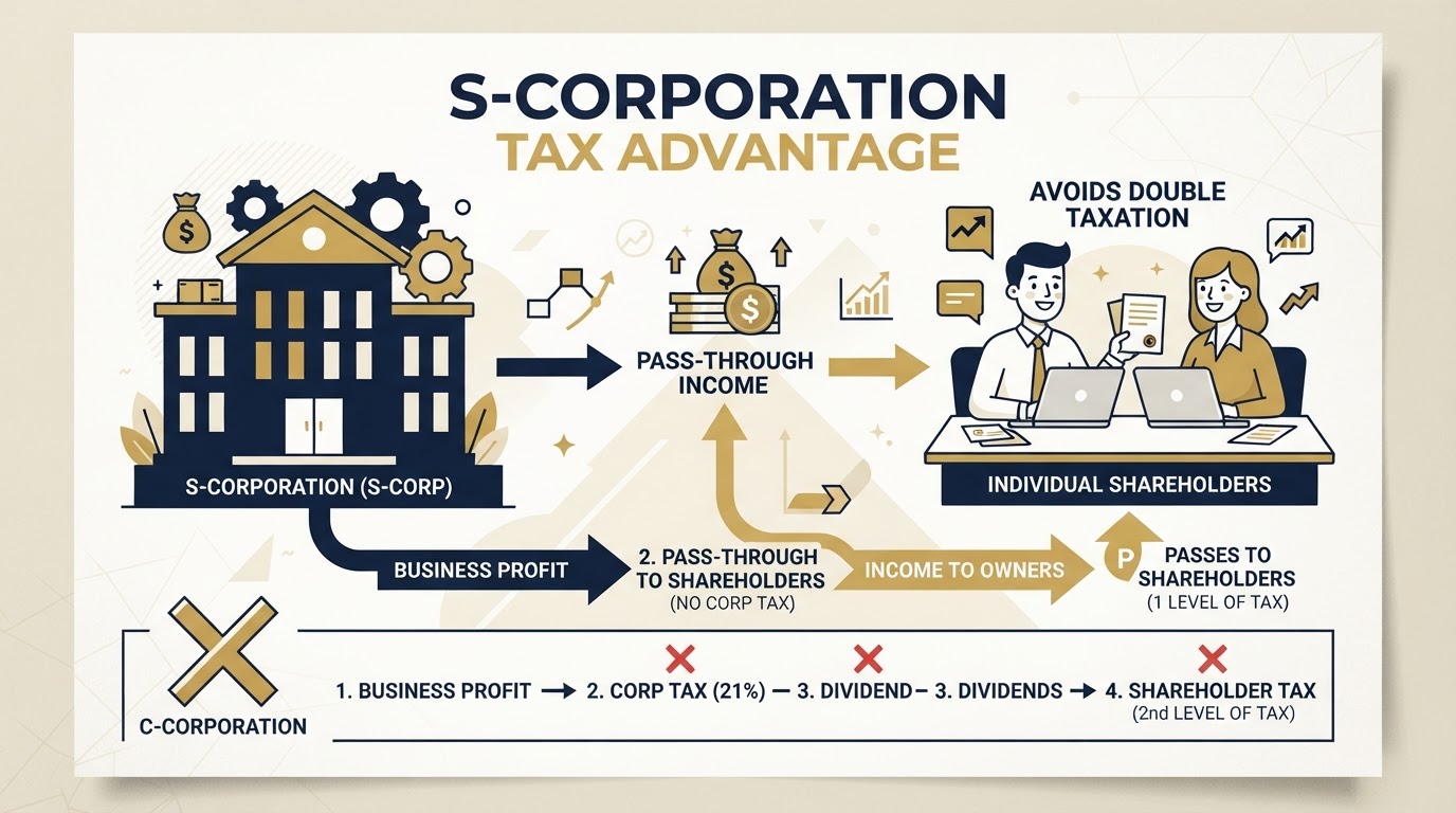 S-Corporation pass-through income avoiding double taxation