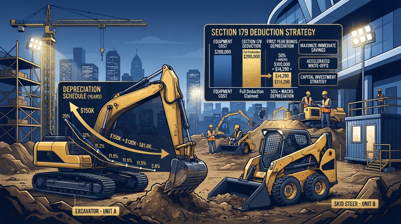 Construction equipment depreciation strategy with Section 179 and bonus depreciation charts